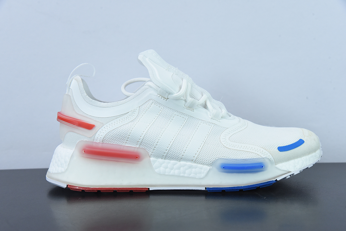 아디다스 아디다스 NMD_V3 부스트 OG 화이트 플라이 위브 시리즈 로우탑 팝콘 쿠셔닝 백 캐주얼 스포츠 러닝화 니트 화이트 블루 레드 GX3379 사이즈: 36-45