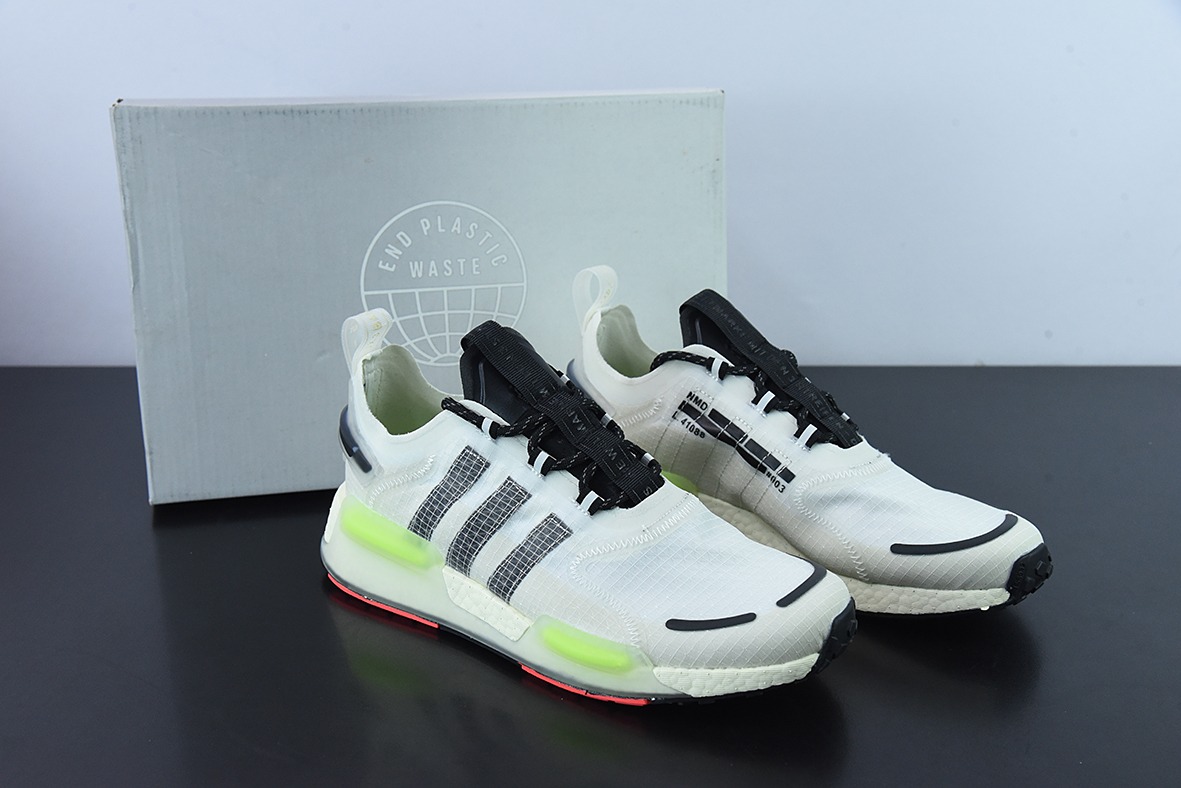 아디다스 아디다스 NMD_V3 부스트 OG 화이트 플라이위브 로우탑 팝콘 쿠셔닝 페플럼 캐주얼 러닝화 화이트 블랙 그린 GW3063 사이즈: 36-45