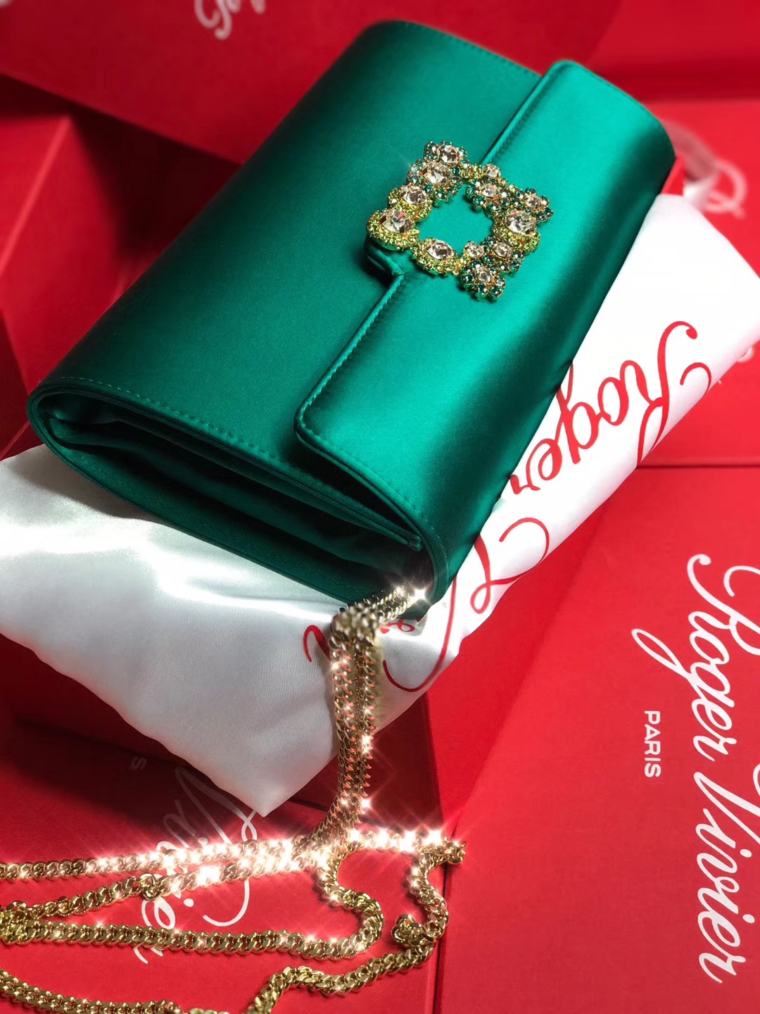 로저비비에 플라워 새틴 클러치&숄더 24CM R30440