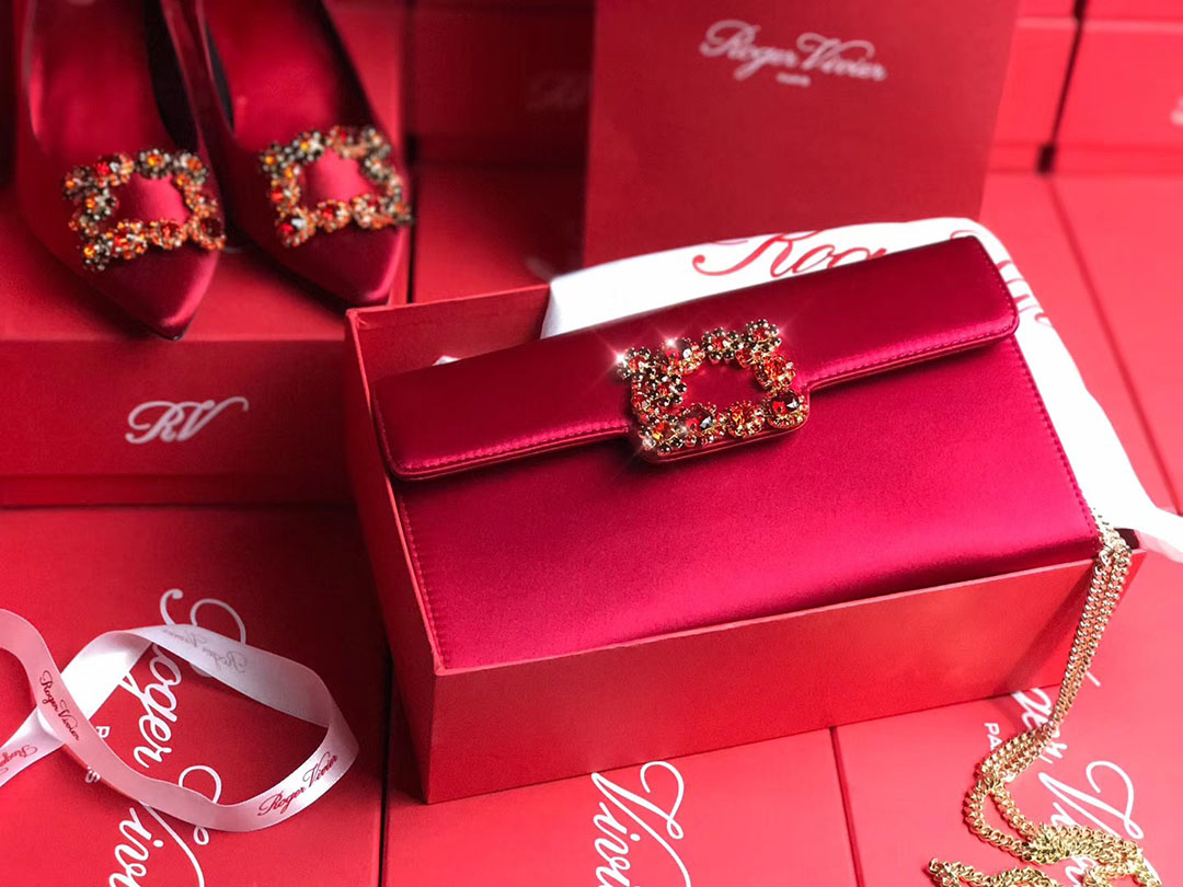 로저비비에 플라워 새틴 클러치&숄더 24CM R30440