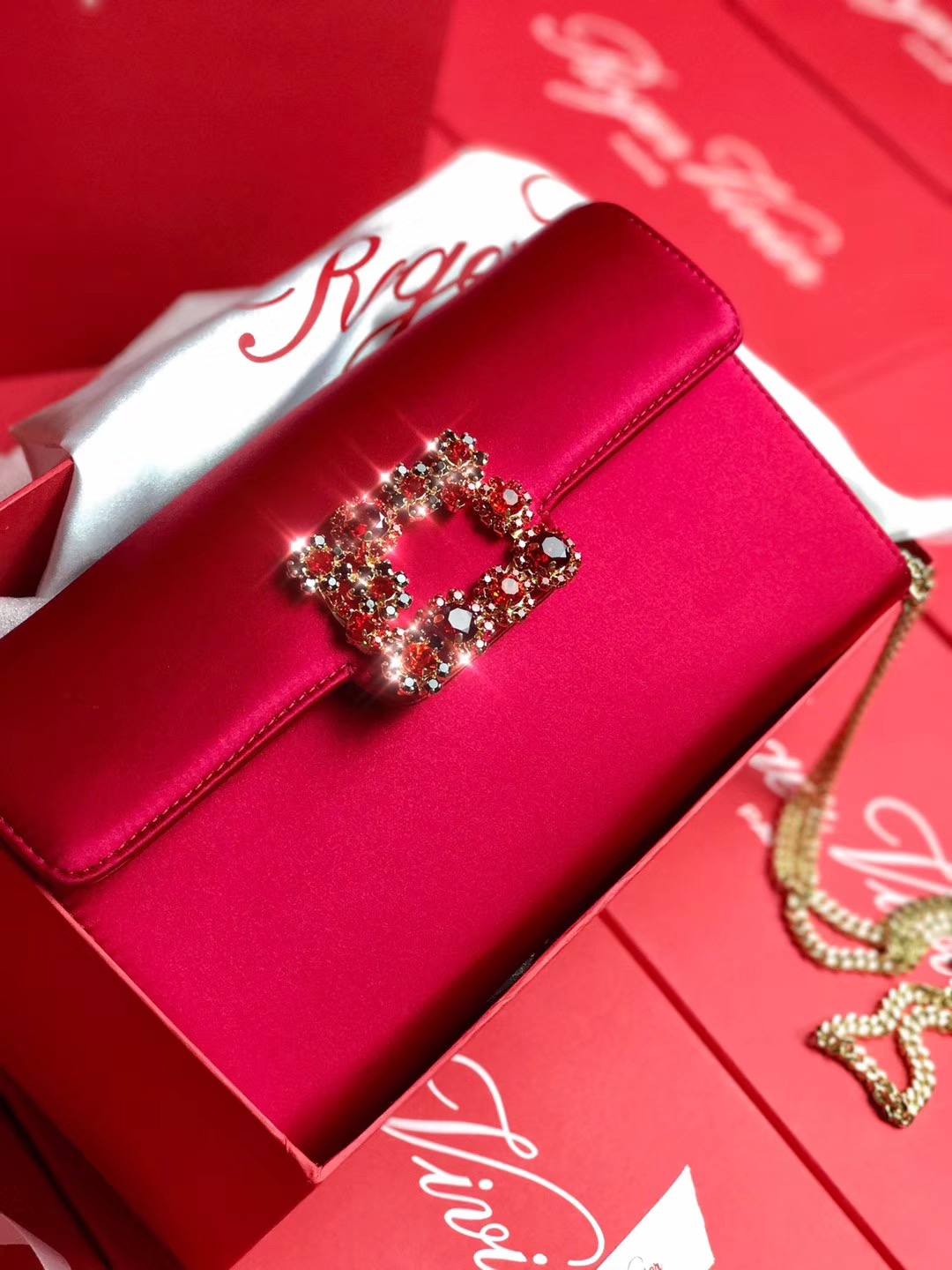 로저비비에 플라워 새틴 클러치&숄더 24CM R30440