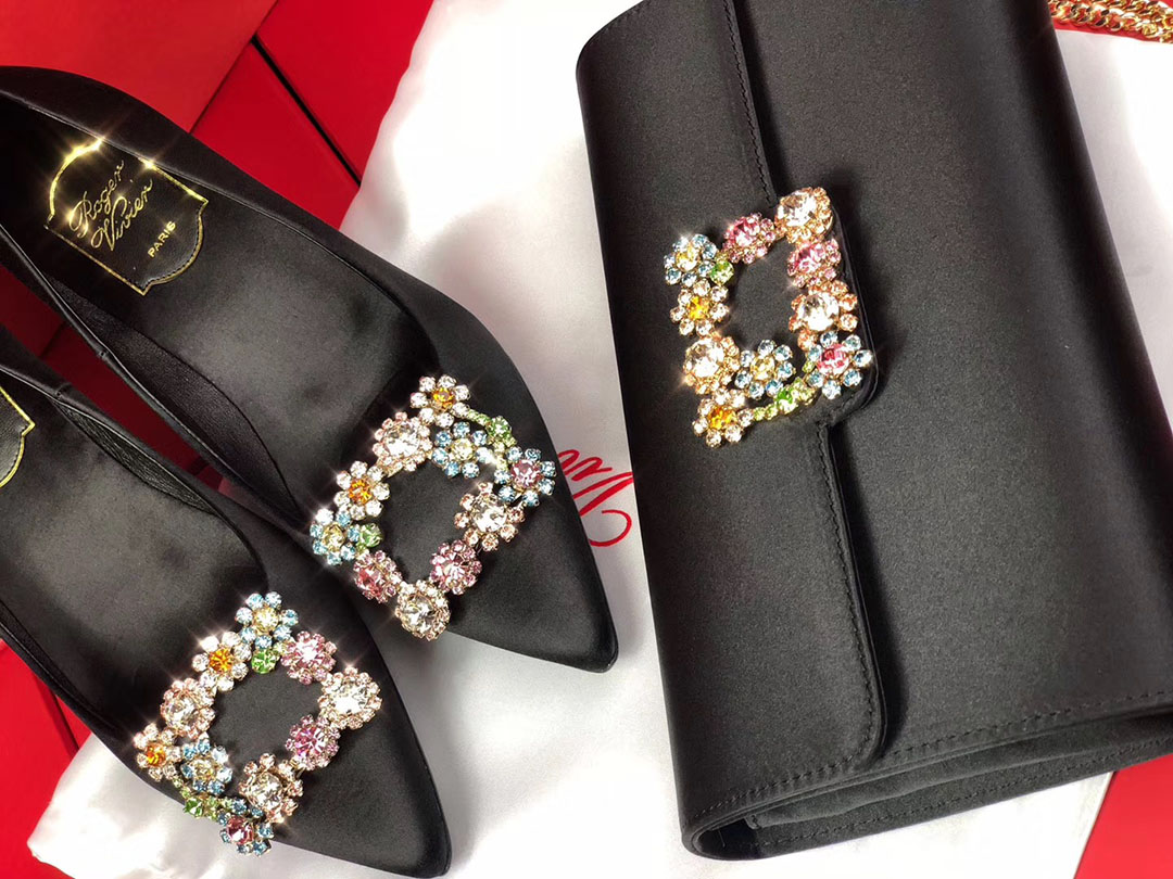 로저비비에 플라워 새틴 클러치&숄더 24CM R30440