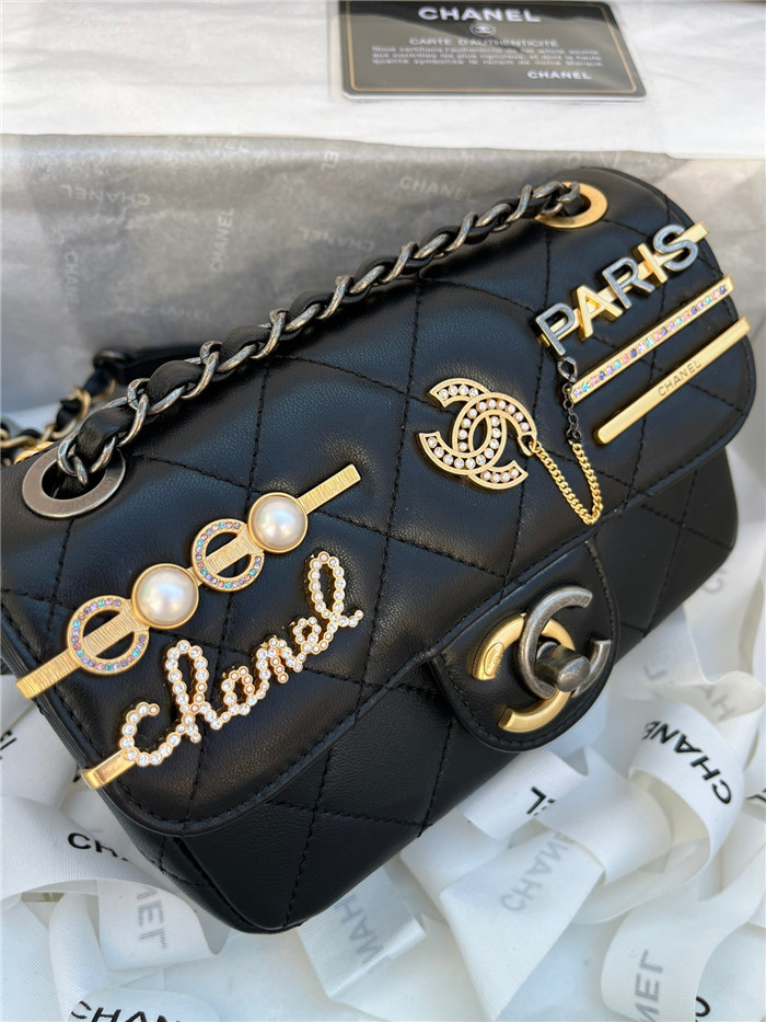 CHANEL 샤넬 램스킨 이미테이션펄 스트라스 스몰 플랩백 AS2978