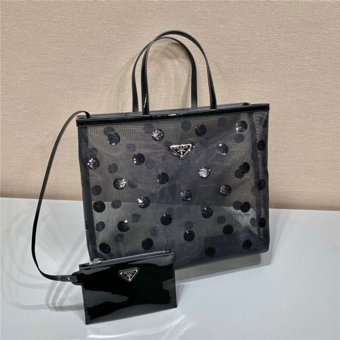 PRADA 프라다 폴카 도트 메쉬 쇼퍼백 1BG416