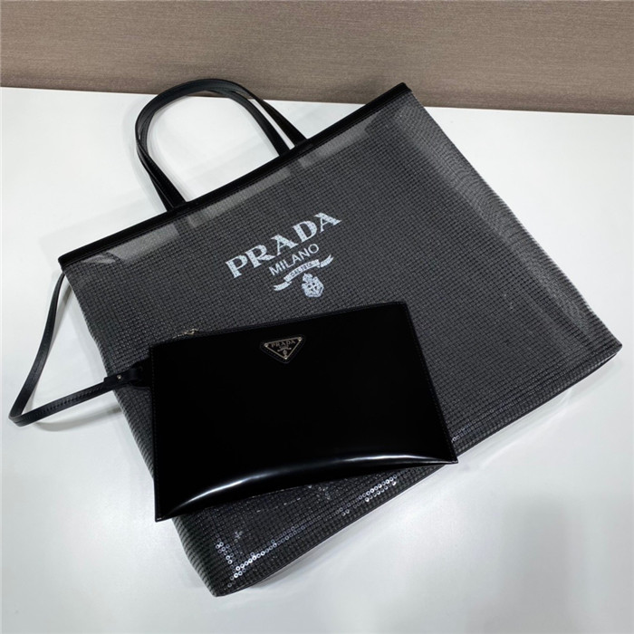 PRADA 프라다 라지 스팽글 메쉬 카바스백 1BG416