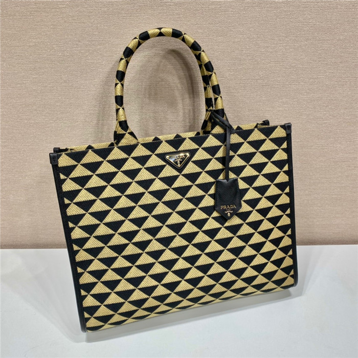PRADA 프라다 심볼 엠브로이더드 패브릭 마이크로 토트백 1BA356