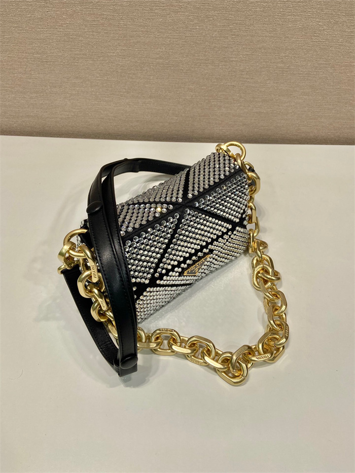 PRADA  프라다 크리스탈 장식 새틴 미니백 1BD329