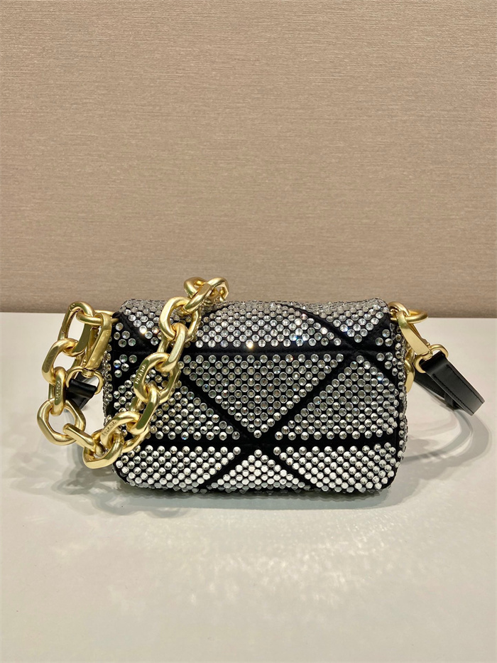 PRADA  프라다 크리스탈 장식 새틴 미니백 1BD329