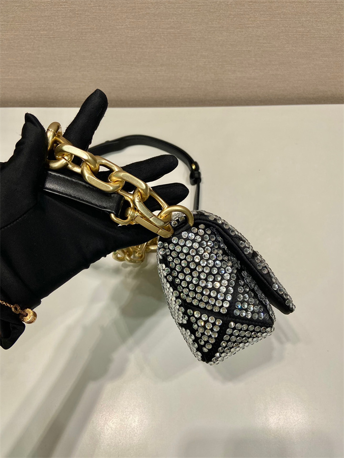 PRADA  프라다 크리스탈 장식 새틴 미니백 1BD329