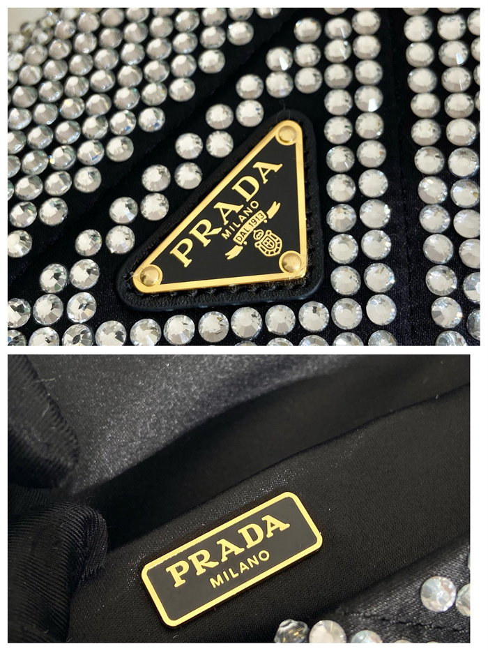 PRADA  프라다 크리스탈 장식 새틴 미니백 1BD329