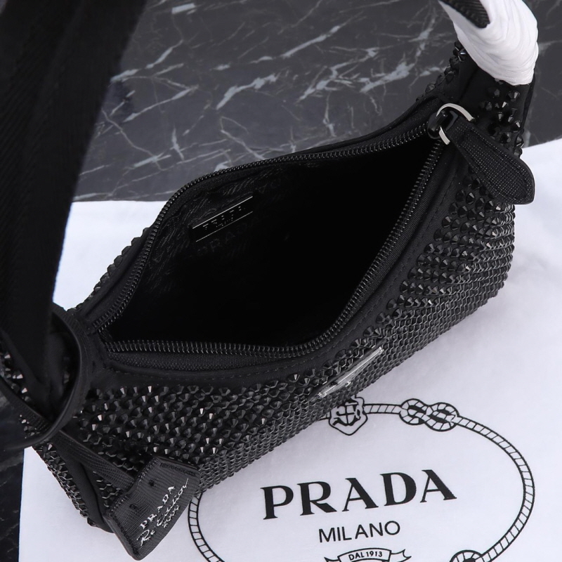 PRADA 프라다 크리스털 장식 새틴 미니백