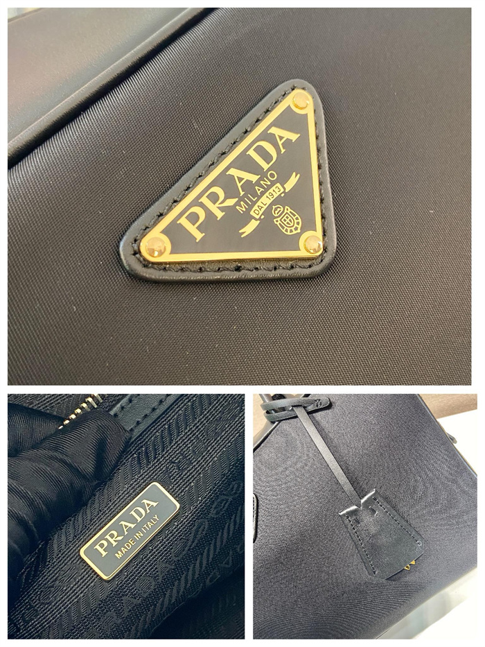 PRADA 프라다 자물쇠 미디엄 리나일론 가죽 탑 핸들백 1BB132
