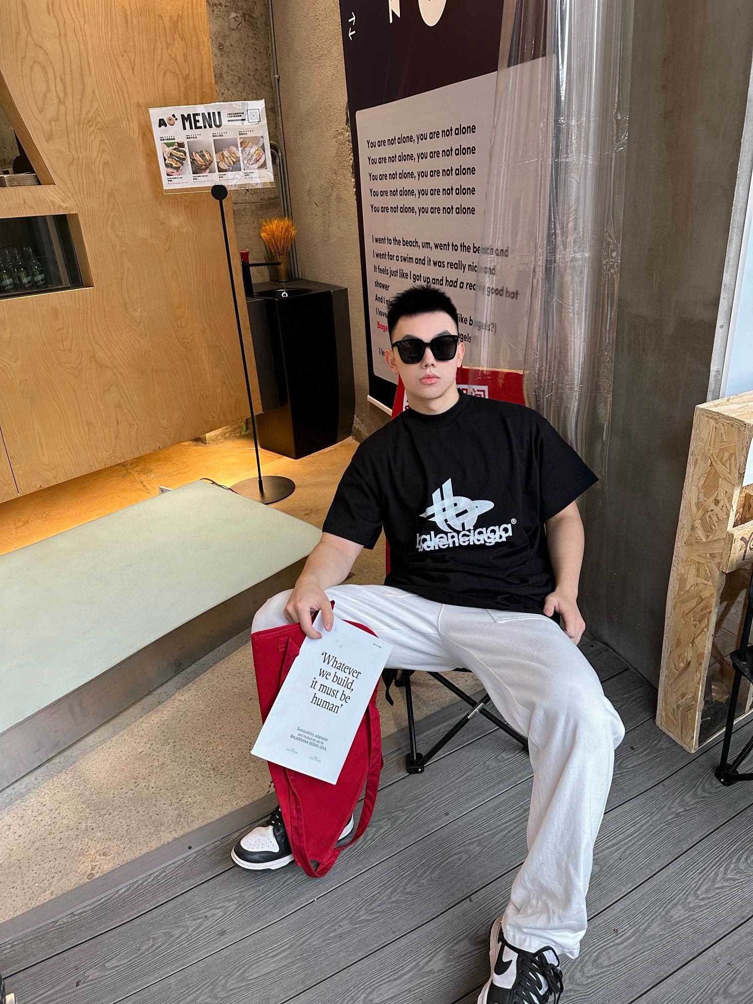 발렌시아가 오버레이 레터 프린트 쇼트 슬리브