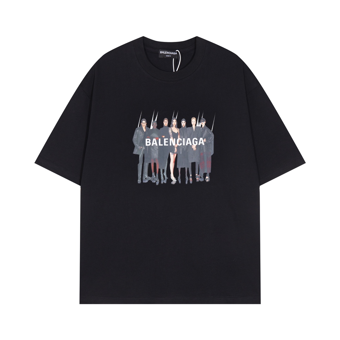 발렌시아가 쇼트 슬리브 뮤지컬 포트레이트 프린트 쇼트 슬리브