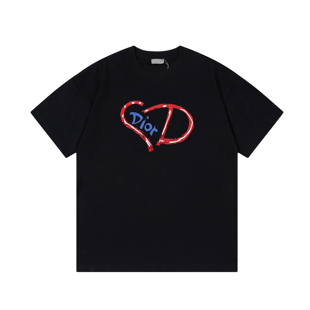 DIOR 디올 디올 프린트 쇼트 슬리브 러브 하트 패턴