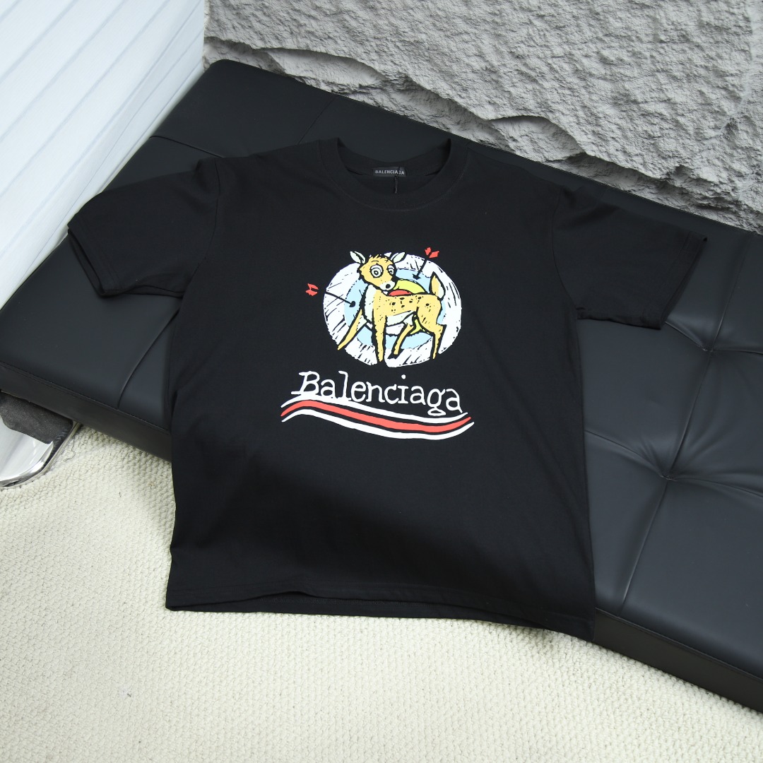 2025ss 봄 신상품 BALENCIGA / 파리지앵 패밀리 100 라운드넥 반팔 티셔츠 모델 번호: BA0033