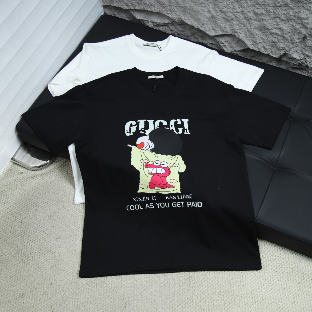 2025s봄 신상 GUCCI/구찌 라운드넥 반소매 티셔츠 모델 번호: GUC038