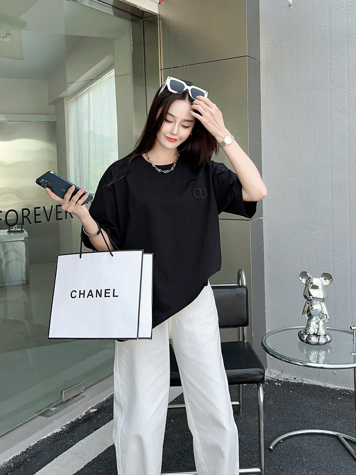 ﻿디올 클래식 CD 자수 레터 쇼트 슬리브