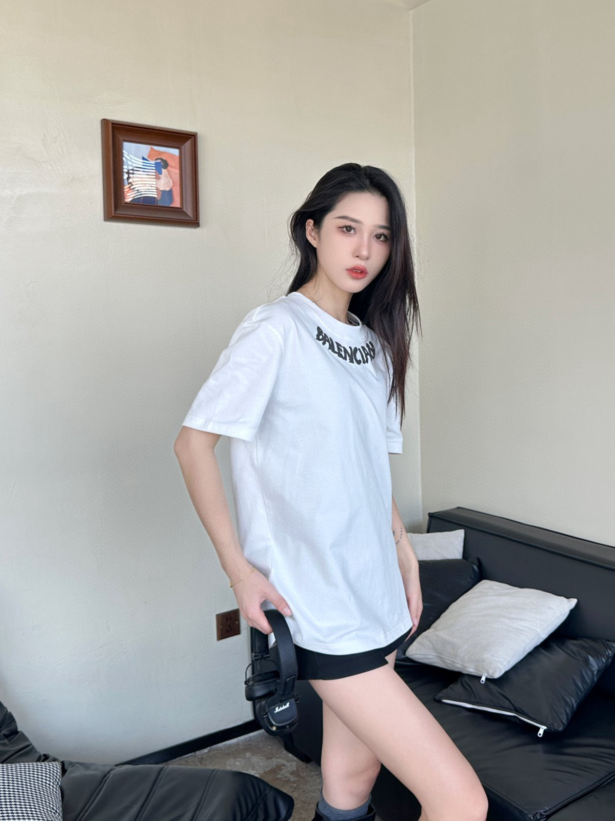 발렌시아가/파리 25SS 네크라인 모노그램 버블 프린트 쇼트 슬리브