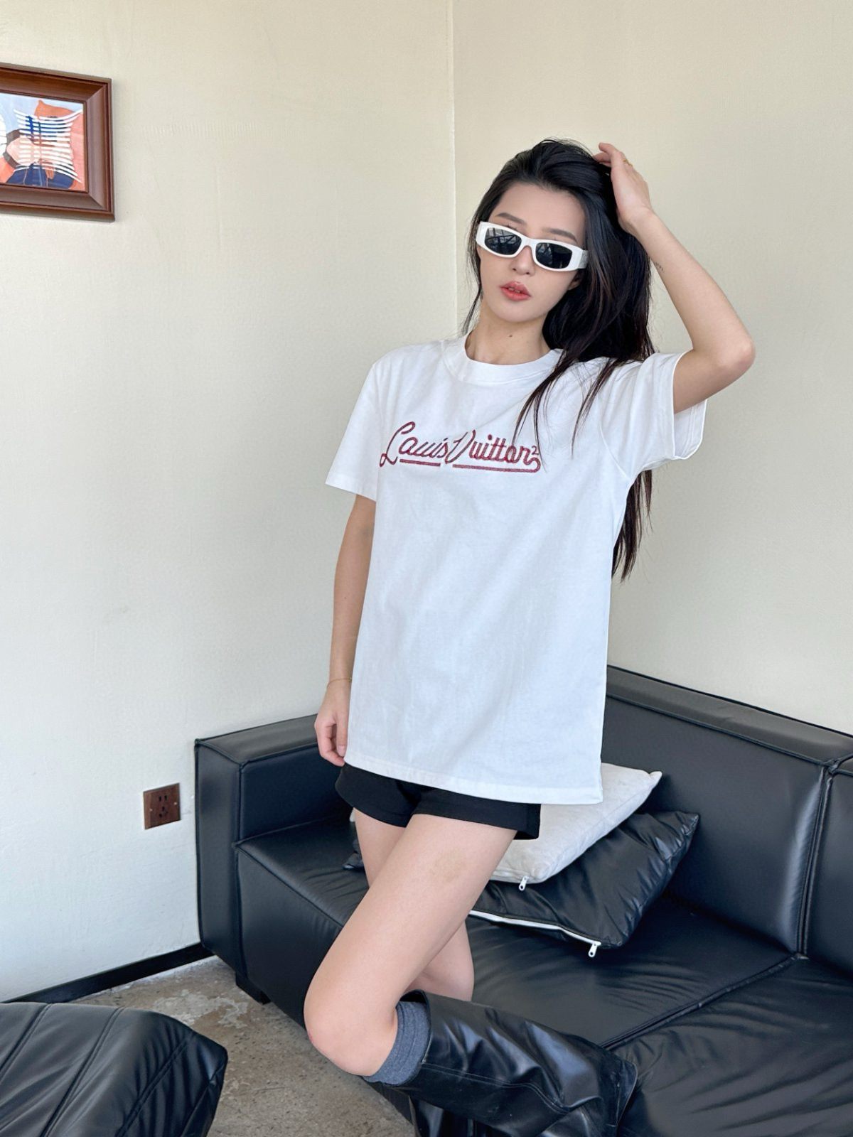 루이 비통/루이 비통 25SS 자수 필기체 레터링 쇼트 슬리브
