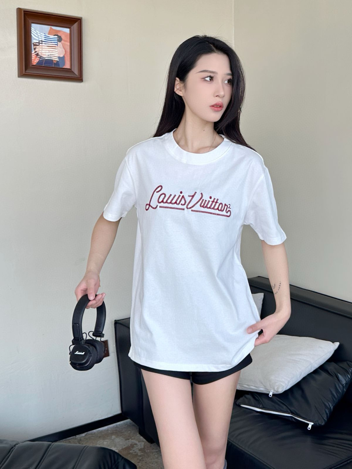 루이 비통/루이 비통 25SS 자수 필기체 레터링 쇼트 슬리브