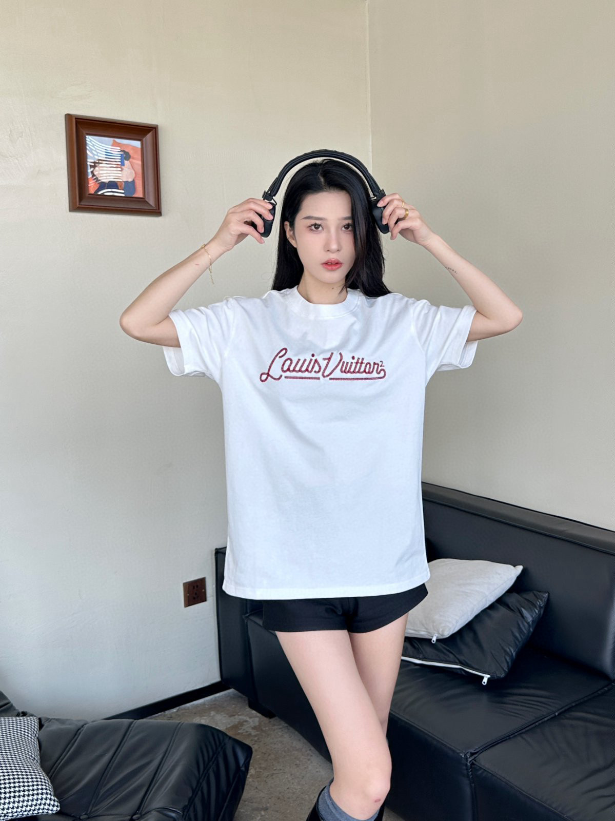루이 비통/루이 비통 25SS 자수 필기체 레터링 쇼트 슬리브