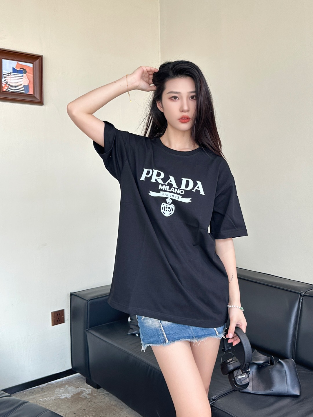 프라다 프라다 25SS 레터 크라운 쇼트 슬리브 셔츠