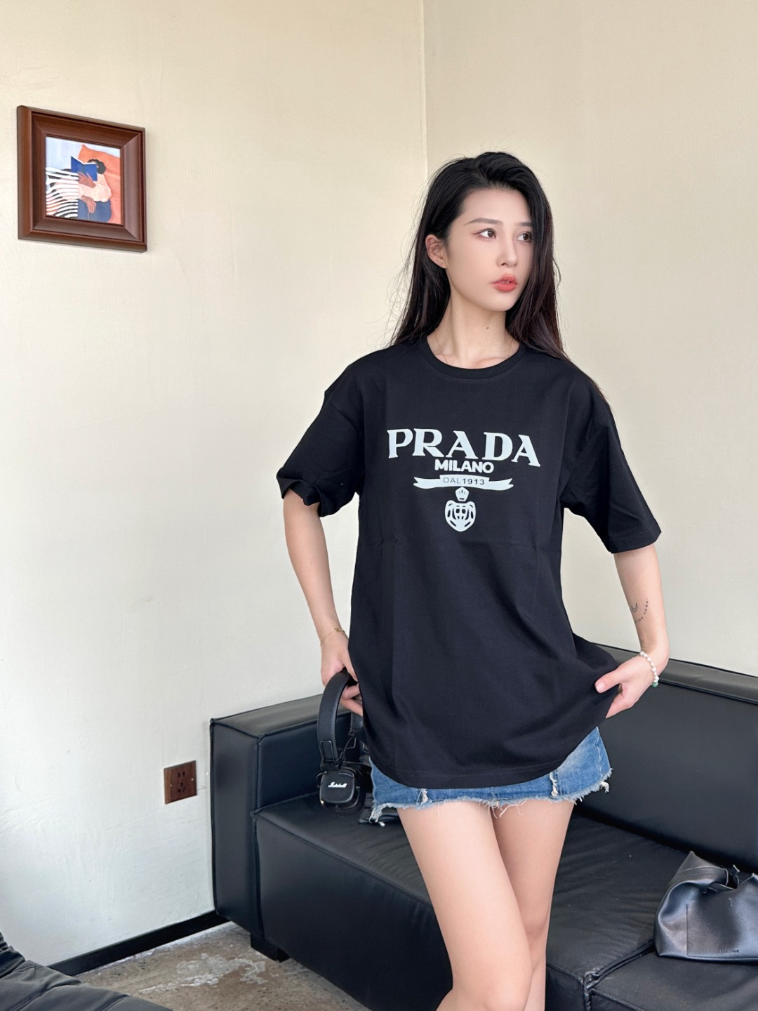 프라다 프라다 25SS 레터 크라운 쇼트 슬리브 셔츠