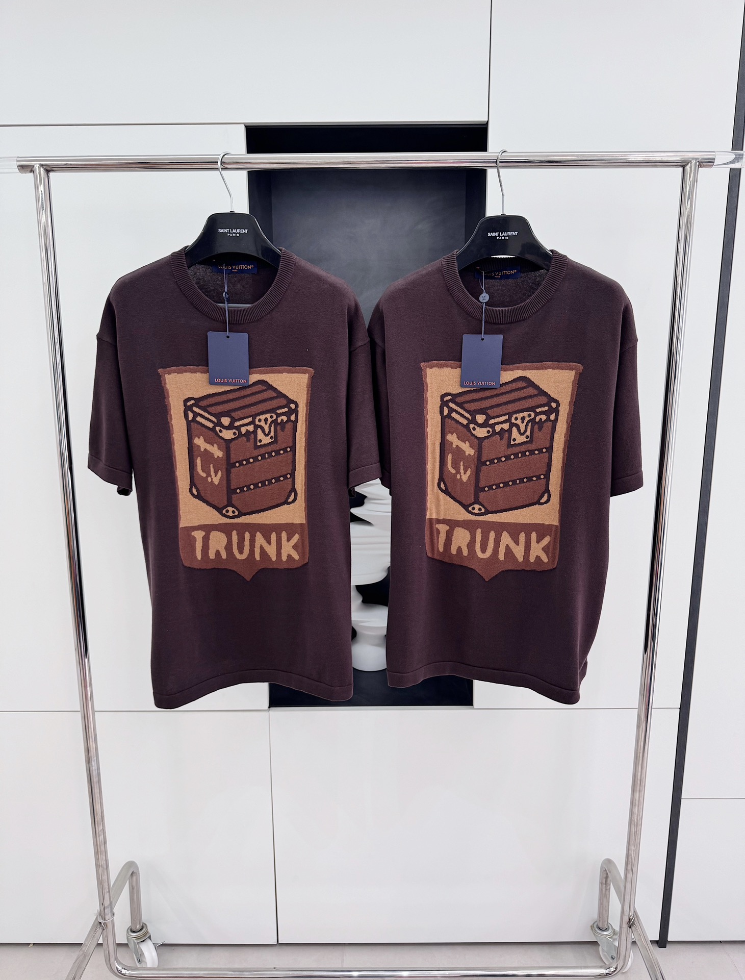 LV 2024SS 박스 자카드 라운드넥 니트 쇼트 슬리브