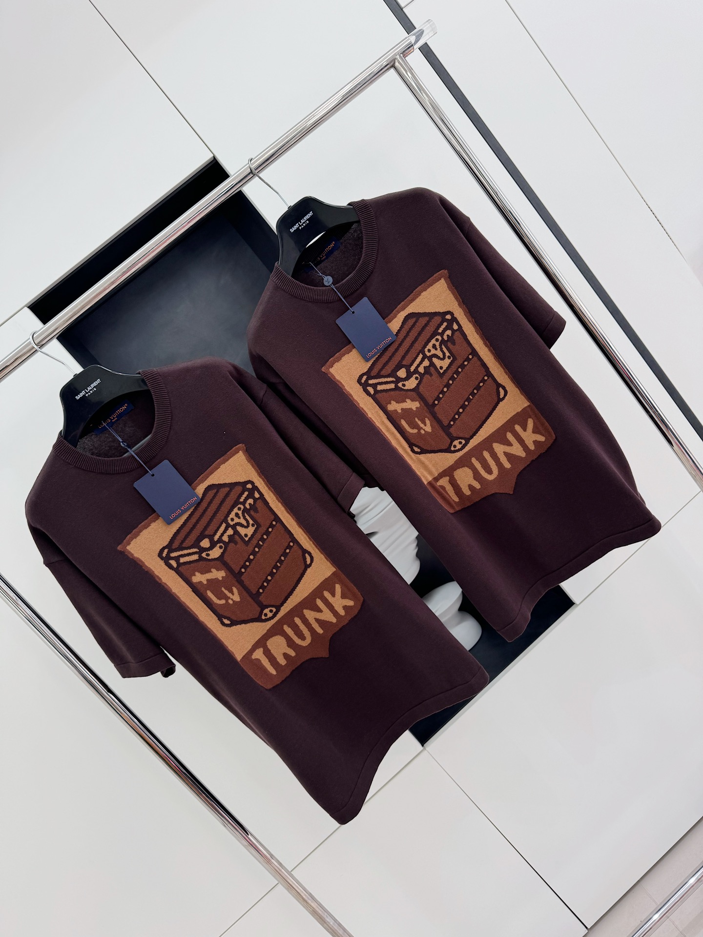 LV 2024SS 박스 자카드 라운드넥 니트 쇼트 슬리브