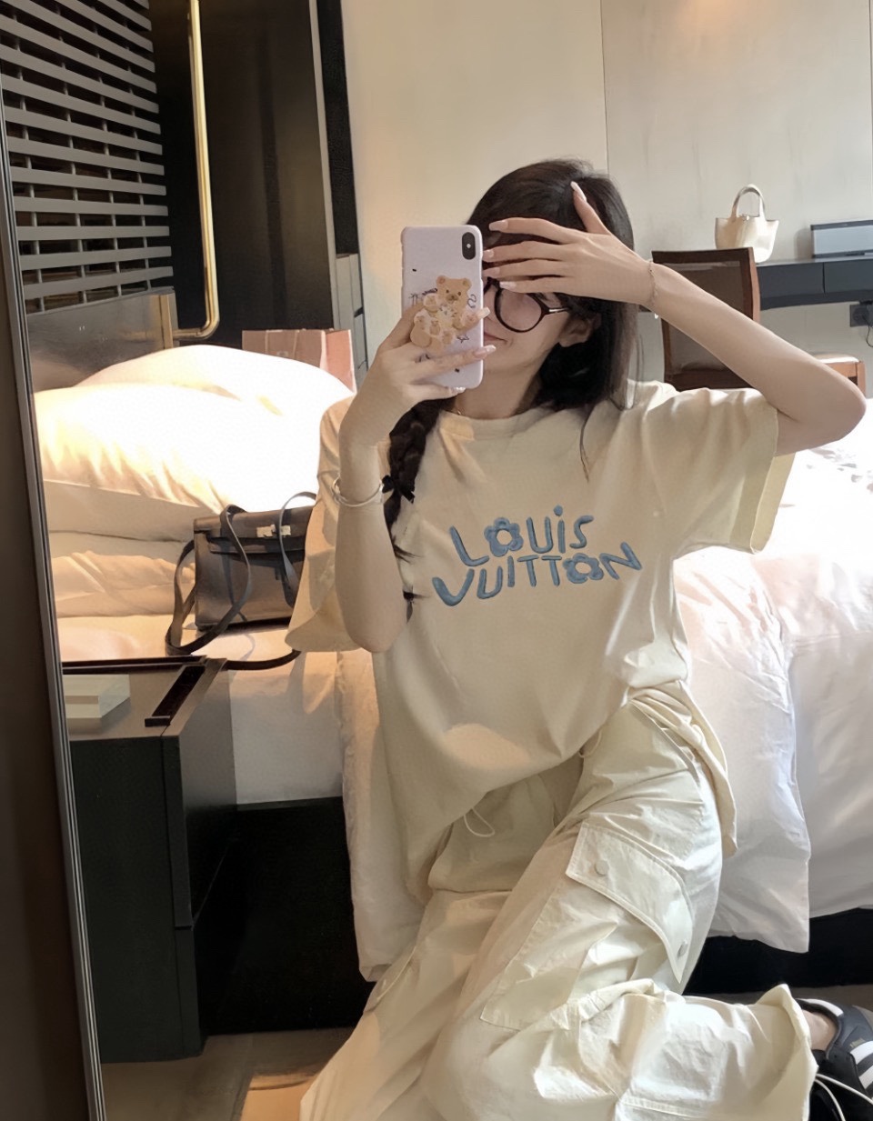 루이 비통/루이 비통 24SS 자수 레터 반소매 스몰 블루 플라워