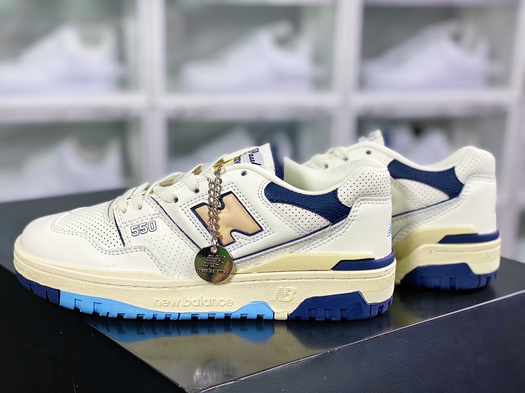 리치 폴 x NB BB550 시리즈 클래식 레트로 로우탑 캐주얼 스포츠 농구 보드 슈즈 레더 베이지 네이비 라이트 옐로우 BB550R 