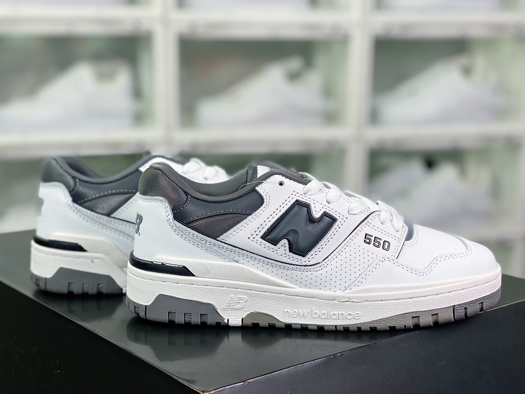 NB 뉴발란스 BB550 시리즈 클래식 레트로 로우 탑 캐주얼 스포츠 농구 보드 슈즈 “가죽 화이트 시멘트 다크 그레이 블랙 BB550WTG 사이즈: