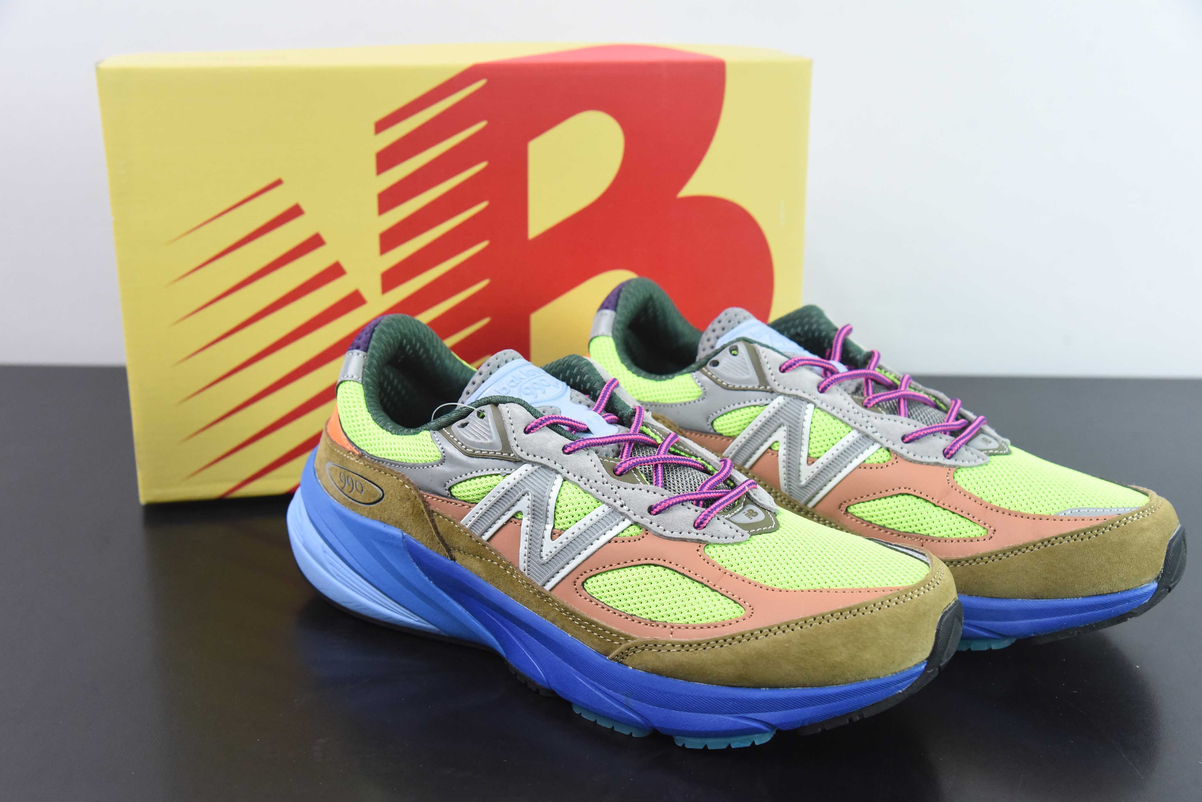 뉴발란스 M990AB6 뉴발란스 NB990V6 블루 옐로우 컬러 6세대 프레지덴셜 레트로 조깅화 사이즈: 36-45