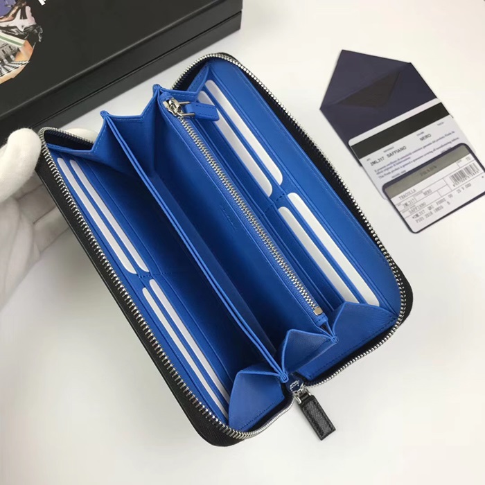 Prada 2020 Saffiano Mens Zip Round Wallet, 2ML317 - 프라다 2020 사피아노 남성용 지퍼 라운드 장지갑,PRAW0150,20CM.블랙,블루