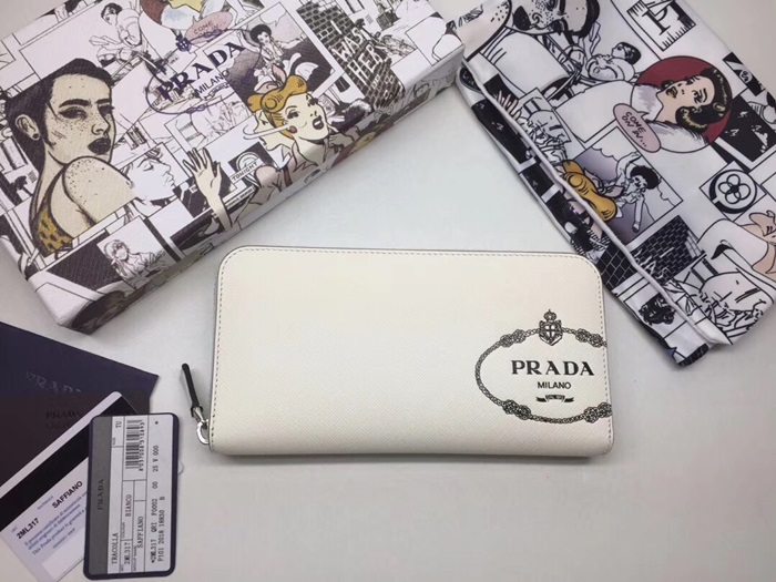Prada Saffiano Mens Zip Round Wallet, 2ML317 - 프라다 2020 사피아노 지퍼 라운드 장지갑,PRAW0152,20CM.화이트,네이비