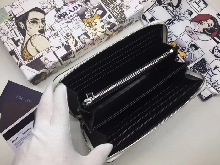 Prada Saffiano Mens Zip Round Wallet, 2ML317 - 프라다 2020 사피아노 지퍼 라운드 장지갑,PRAW0152,20CM.화이트,네이비