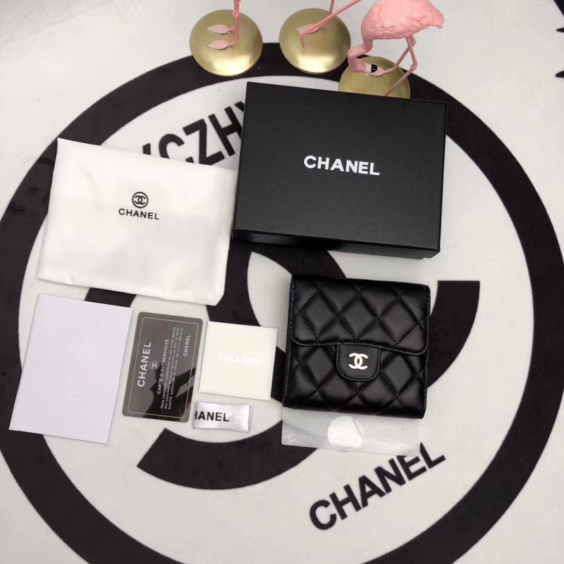 Chanel 2020 여성용 램스킨 클래식 반지갑 블랙,핑크베이지
