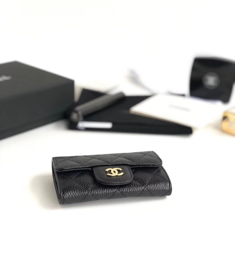  CHANEL 샤넬 카드지갑 케비어 금장  A80799